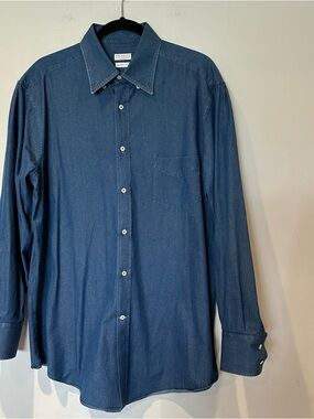 Brunello Cucinelli Men's Classic Fit Long-Sleeve Blue Denim Shirt